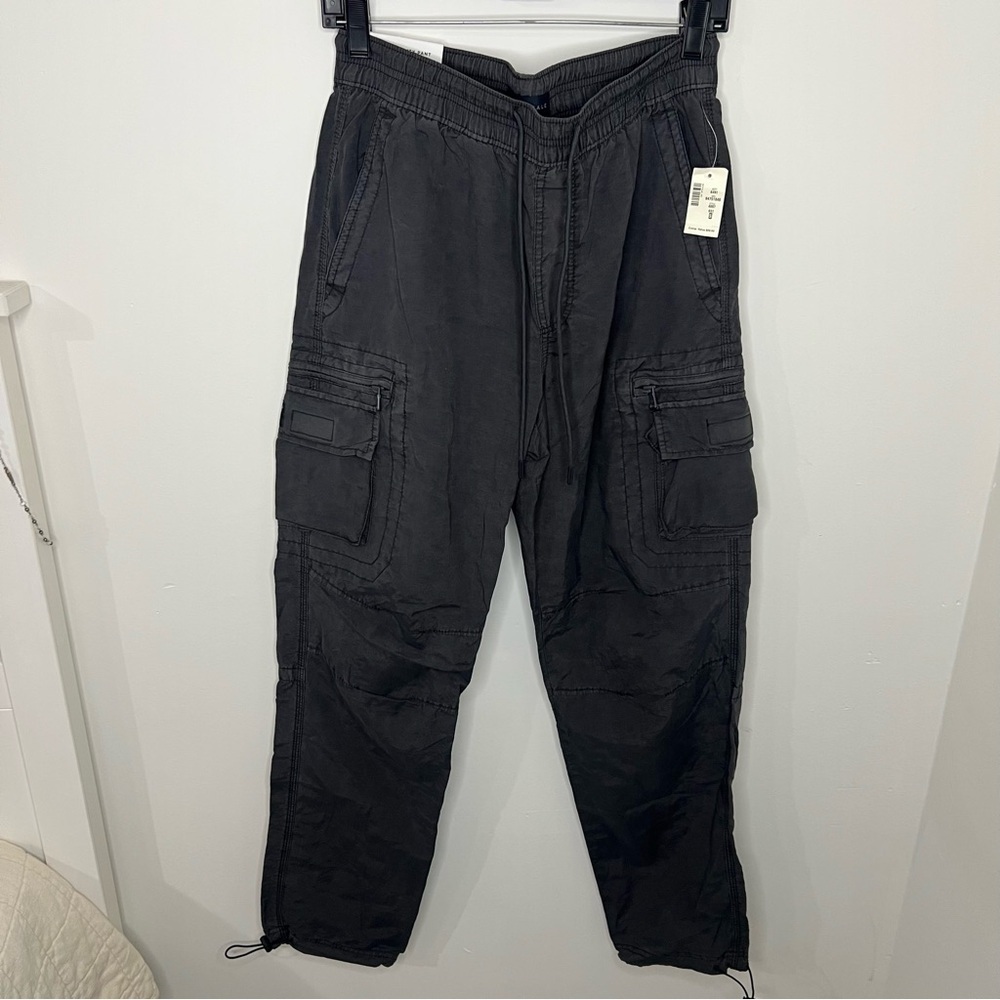 Aeropostale Mens Small Active Utility Cargo Pants Joggers Elastic Waist Black